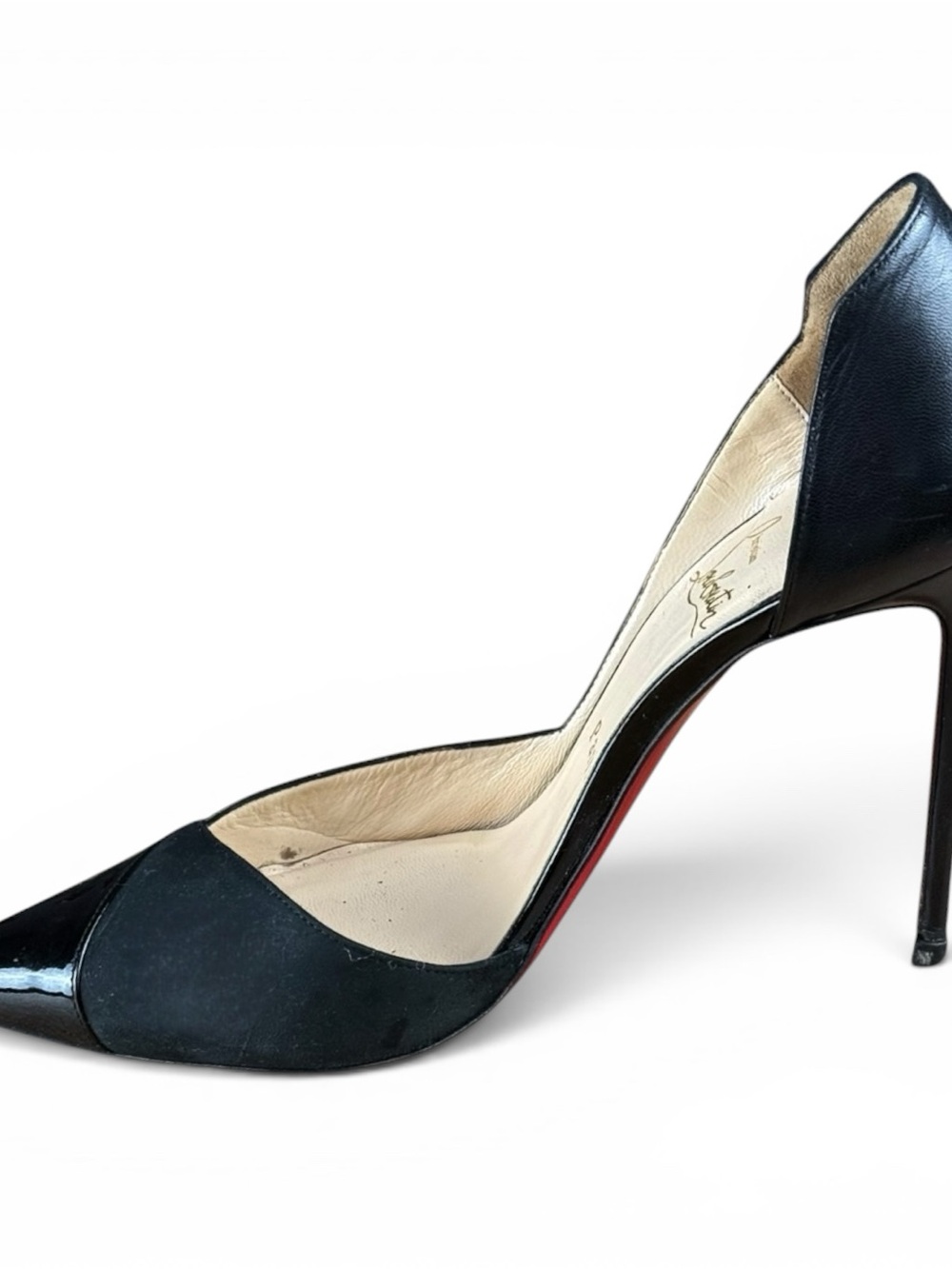 Christian Louboutin Black Suede & Patent Leather D’Orsay Pumps – Size 38.5 - Picture 6 of 11